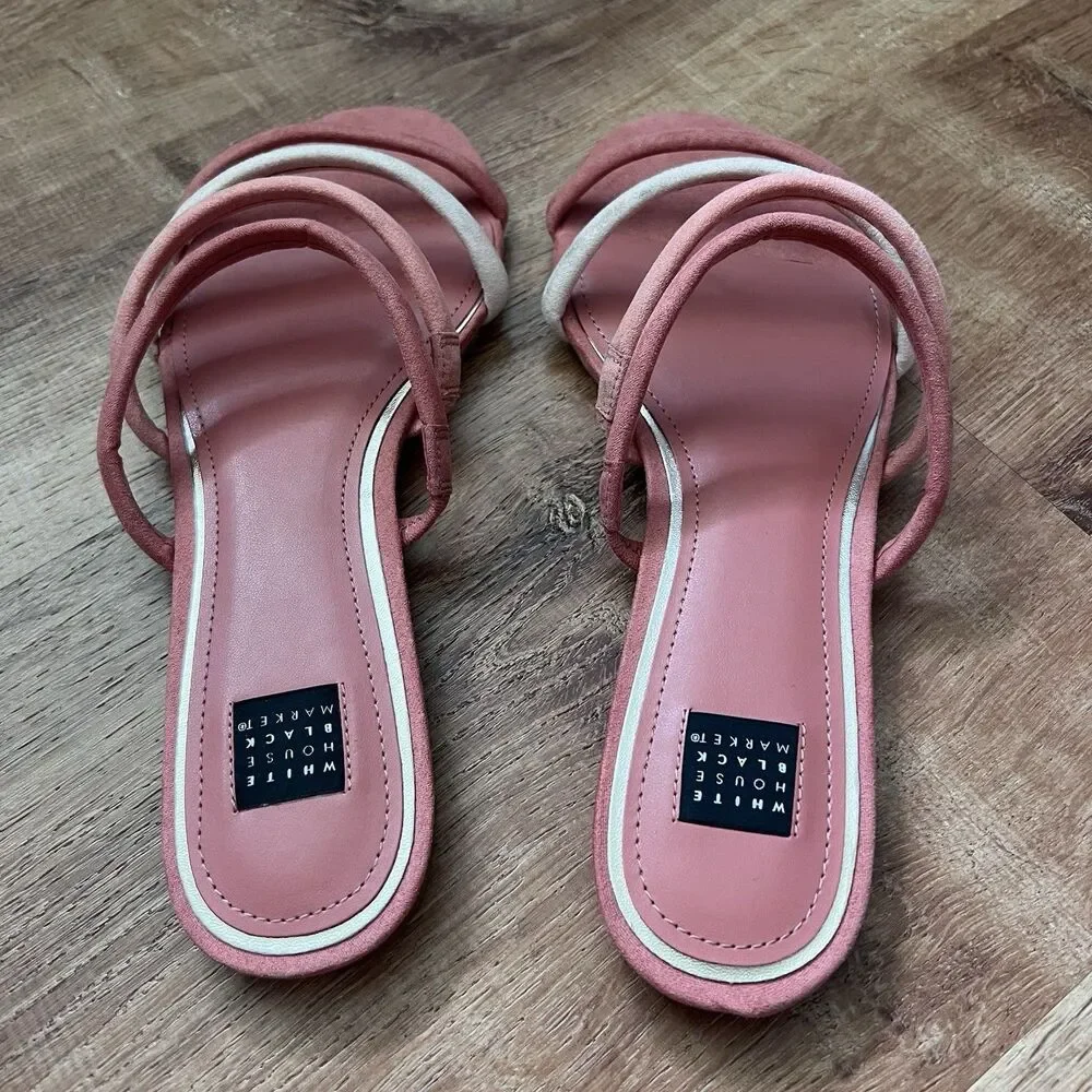 White House Black Market Briella Adobe Strappy Slide Flats Pink Sandal Size 8.5M